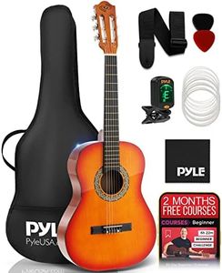 Pyle Classical Acoustic Guitar 36 Inch Junior Size Beginner Starter Kit Steel String Guitarra Acustica Bundle Pack with Gig Bag, Tuner, Picks, Strap for Students Practice, Kids, Adults