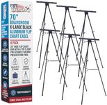 U.S. Art Supply 70" High Boardroom XL Black Aluminum Flip Chart Easel 6Pack