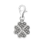 Quiges 925 Sterling Silver White Cubic Zirconia Four Leaf Clover Lobster Clasp Charm Clip on Pendant