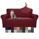 YEMYHOM Couch Cover Latest Jacquard Design High Stretch Sofa Covers for 2 Cushion Couch, Pet Dog Cat Proof Loveseat Slipcover Non Slip Magic Elastic Furniture Protector (Loveseat, Wine Red)