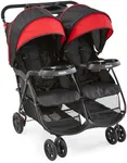 Kolcraft Cloud Plus Side-by-Side Lightweight Double Baby Stroller and Toddler Stroller with Reclining Seats, Child and Parent Trays, Large Storage, Extendable Canopies, Compact Fold - Red/Black