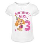 Spreadshirt Paw Patrol 3 Year Old Birthday Girl Puppy Skye Girl’s Ruffle T-Shirt, 4 Years, White