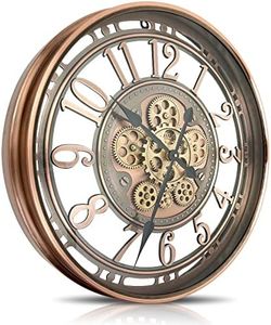 DORBOKER Real Moving Gears Wall Clock Large Modern Metal Clocks for Living Room Decor, Industrial Steampunk Unique Vintage Rustic Decorative Clock for Home Farmhouse Office, 30 Inch Red Copper Arabic