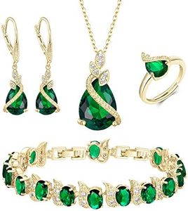 Clearine Juego de joyas de boda para la novia, collar de lágrima de circonita, pendientes de espalda y pulsera de tenis y anillo ajustable, regalo para el día de la madre, aniversario, cumpleaños, día