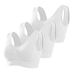 Memoryee Sports Bras Women 3 Pack Set Plus Size for Large Breasts Non Wired Inserts Washable Padded Push Up Multipack Vest Crop Top for Yoga Running Jogging Gym White*3 6XL