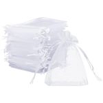 Naler 120pcs Organza Gift Bags, Drawstring Organza Jewelry Pouches Party Wedding Favor Party Festival Gift Bags Easter Candy Gift Bags, White, 2.5'' x 3.5''