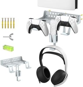 MEQI PS5 Wall Mount Kit Accessories with Heat Dissipation Holes, Metal Wall Hanging Stand with Controller Holder & Headphone Hanger & Remote Control Bracket for Playstation 5 / PS 5 Slim/PS5 Pro Console