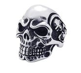 TEMEGO Jewelry Stainless Steel Ring, Vintage Gothic Skull Band, Black Silver