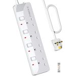 PIBEEX Extension Lead 4 Way Multi Plug Extension Sockets with Individual Switches Wall-Mounted Power Strip 1.5M Extension Cord 13A Fused UK Plug 3250W