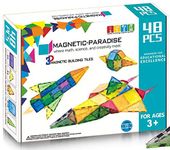 TinyCuddle Original Premium 3D Magnetic Tiles, Large Size STEM Building Puzzles, 48 Pieces, Multi Color