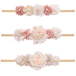 BAKEFY - 3 Baby Girl Nylon Headbands Infant Flower Elastic Hair band Bows Wraps For Newborn Toddler Hair Accessories Baby Girl Bows Floral Headbands Set