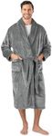 PAVILIA Mens Soft Robe, Gray | Warm Fleece Robes for Men, Soft Spa Bathrobe with Piping, Shawl Collar, and Pockets (Grey)