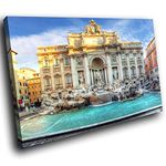 SC459SA Framed Canvas Print Colourful Wall Art - Trevi Fountain Rome Sunrise - Modern Scenic Living Room Bedroom Piece Home Decor Interior Design Easy Hang Guide (30X20CM)