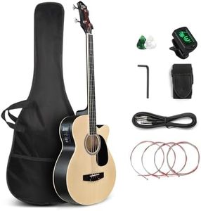 GLARRY Full Size Acoustic Electric Bass Guitar Beginner Kit, Cutaway 4 Strings Electric Acoustic Bass Guitar w/Inbuilt Tuner, Bag, Strap, Picks, Strings, Basswood Bass Guitarra, Matte Natural