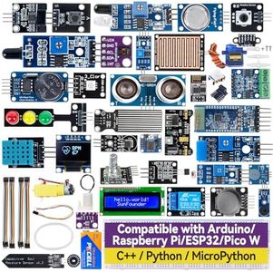 SunFounder Universal Maker Sensor Kit Compatible with Arduino Mega 2560/Uno R3/R4 Minima/WiFi Nano, Raspberry Pi 5/4B/3B+/Zero 2 W/, Pico W, ESP32, C++, Python, MicroPython, Beginners & Engineers