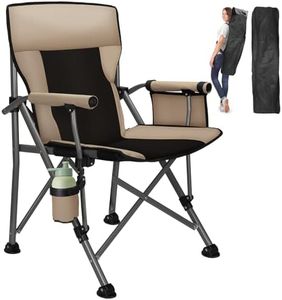 QUYUAN Camping Chair, Fully Padded Heated Camp Chairs for Outdoor Sports, Heavy Duty Folding Chairs Supports 500 lbs for Camping, Outdoor Sports, Picnics, Beach Party (Classic, Beige & Black)