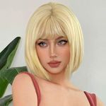 QUEENTAS Short Blonde Hair Wig for Women Full Head Straight Bob Wigs with Bangs Synthetic Hair Wig for Cosplay Diwali