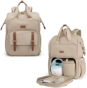mommore Diaper Bag Backpack, Breast Pump Backpack for Spectra S1,S2 Medela Pumping Backpack for Working Moms with 15.6 inch Laptop Sleeve, Champagne