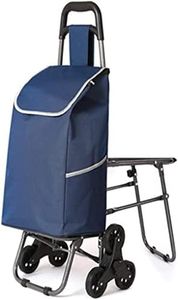 KRISHYAM Foldable Shopping Trolley Cart with Wheels and Removable Bag (6 Wheel+Seat+2 Pocket-Blue)