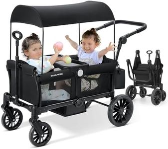 ELEMARA Wagon Stroller for 2 Kids, Premium All-Terrain Stroller Wagon, Collapsible Kids Wagon with Canopy, Adjustable Push/Pull Handle Bar, Comfortable drop-down footwell and Upholstered Seats, Black