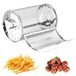 Tower Air Fryer Basket, Stainless Steel Rolling Grill Cage 360° Rotating Frying Basket Grill Roaster Drum Grilled Cage for BBQ, Peanut, Coffee Bean, Nuts, Walnut,18 * 12CM