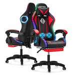 VANSPACE RGB Gaming Chair with Bluetooth Speakers and LED Lights Ergonomic Massage Computer Game Chair with Footrest High Back Music Video Game Chair with Lumbar Support Red and Black