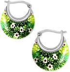 Shop LC Green Murano Style Millefiori Glass Hoop Earrings for Women Daisy Flower Stainless Steel Jewelry Trendy Gifts for Women Ct. 30 Valentines Day Gifts