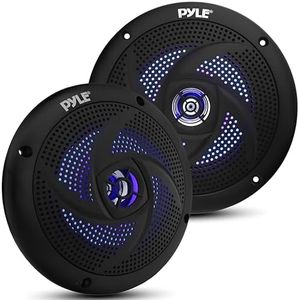 Pyle Marine Speakers - 5.25 Inch 2 Way Waterproof and Weather Resistant Outdoor Audio Stereo Sound System with LED Lights, 180 Watt Power and Low Profile Slim Style - 1 Pair (Black)