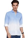 IndoPrimo Men's Cotton Casual Solid Shirt for Men Full Sleeves (Medium, Sky - White)