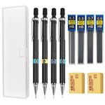 4Pcs Mechanical Pencil Set 0.3 0.5 0.7 0.9mm HB Mechanical Pencil Automatic Pencil Architecture Propelling Pencil with Rubber Pencil Lead Refill Pencil Case for Artist School Drawing Writing Sketching