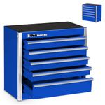 P.I.T. Mini Blue Tool Box, Portable 5-Drawer Micro Roll Cab Steel Tool Box with Liner, Blue Small Tool Case for Tools Storage, Home DIY