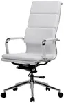 GTPOFFICE Ribbed Office Desk Chair High Back Ergonomic Chair with Wheels Cute Modern Executive Chair Bonded Leather Lumbar Support Computer Chair Swivel Tilt, Snow White