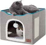 Agility Cat Bed for Indoor Large Cat Cave for Pet Cat House with Fluffy Ball Hanging and Scratch Pad, Foldable Cat Nest,41x41x35CM (Grey)