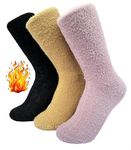 Alexvyan 3 Pair Pink/Yellow/Black Fur Socks Soft & Cozy Solid Fur Winter Woolen Thick Warm Fur Lined Stretchy Elastic Socks (Without Thumb) for Girls/Ladies/Women