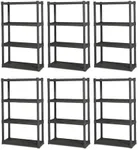 Sterilite 6-Pack Plastic Storage Shelves, Heavy Duty Shelving Unit, 4 Shelf, Gray