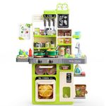 Vikrida Kids Pretend Play Kitchen Set, Kitchen Toys with Realistic Sound & Light, Cooking Stove, Sink, Play Food and Kitchen Accessories, Pretend Kitchen Playset Gifts for Toddlers Girls Boys