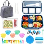 Bento Lunch Box, 1300ml 16 Pcs Bento Box Adult Lunch Box,4 Compartment Bento Box Lunch Box Containers, Leak-Proof,Microwave/Dishwasher/Freezer Safe (Blue)