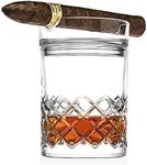 Godinger Cigar Whiskey Glass Set - Old Fashioned Whiskey Glass and Cigar Holder Bar Set