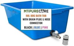 MYPURECORE 90L Dog Bath Tub – Pet Bath Pool with Drain Plug & Hose Connector – Durable Plastic Dog Washing Tub for Indoor & Outdoor Use (BLUE)