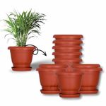 Pikify Brown Planters with Bottom Plates - 12 Pcs, Gamla Pots for Home, Plant Containers, Indoor Outdoor Balcony Flower Pots, Drip Tray Pots with Plates (8 inch, 10 PC)