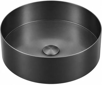Small Round Bathroom Vessel Sink: 14" Modern Vanity Washbasin with Stainless Steel Pop Up Drain - Above Counter Lavatory Basin for Home Hotel Office Toilet Renovation - Gunmetal Black