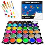 Shuttle Art Washable Finger Paint, 44 Pack Kids Paint Set with 36 Colors Toddler Paints(30ml, 1oz) for Toddlers, Paint Brushes, Finger Paint Paper Pad, Palette, Non Toxic Paint for Kids Art & Craft