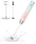 Maestri House Rechargeable Milk Frother, Handheld Electric Foam Maker Waterproof Detachable Stainless Steel Whisk Drink Mixer Foamer with Stand, 2 Whisks for Lattes, Cappuccino (Blue and Pink)