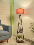 Crosscut Furniture Metal Floor Lamp with 3 Shelves (Lily Red) LED Bulb Included- Diwali Decoration Items