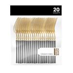 PlasticPro 20 Count Gold and Black Plastic Dinner Forks Premium Quality Heavy Duty Disposable Elegant Silverware Two Tone Dinner Forks for Party