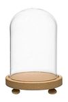 Labzio Home Decor Item- Decorative Clear Borosilicate 3.3 glass Bell Jar, Display Case- round lacquered Wood base with Wooden feet/Centre piece, Tabletop Display, 8 by 5.5 Inch