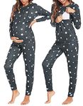 Ekouaer Pregnancy Pajamas Set Nursing Loungewear Maternity Bottoms and Long Sleeve Tops Sleepwear Strar Dark Gray XL