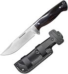 Harnds Defender Outdoor Knife, 95mm D2 Fixed Blade Knife with Sheath for Survival Bushcraft, High Toughness Belt Fair (Ebony Handle + Leather Sheath)