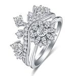 Yaresul Crown Rings for Woman,Platinum-Plated Sterling Silver CZ Promise Ring Fake Weddding Ring,Engagement Ring for Her,Size J-½