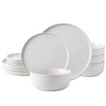 AmorArc Stoneware Dinnerware Sets,Round Reactive Glaze Plates and Bowls Set,Highly Chip and Crack Resistant | Dishwasher & Microwave Safe,Service for 4 (12pc)-White, ADW009